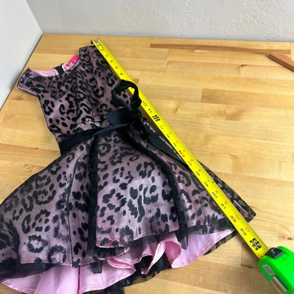Betsey Johnson Dress Fit and Flare Girls Size 6 Pink Leopard Print Velvet Tulle